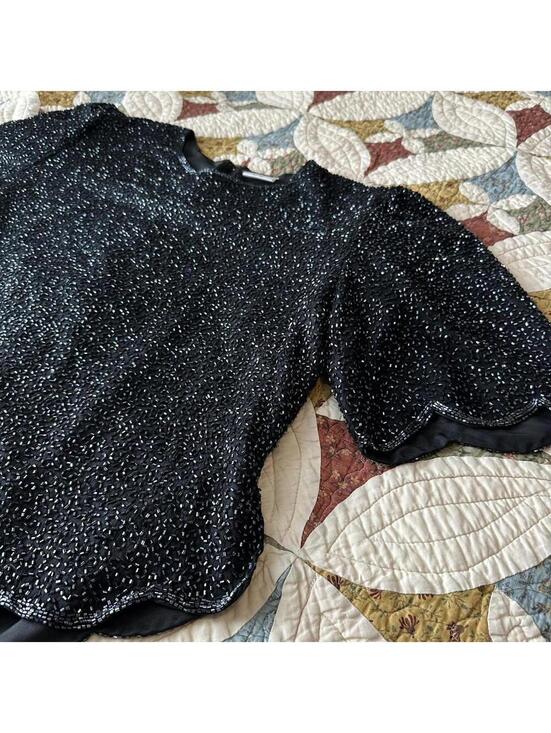 None Tops - Black silk beaded fairy blouse Size L glam whimsigoth whimsical unique going out